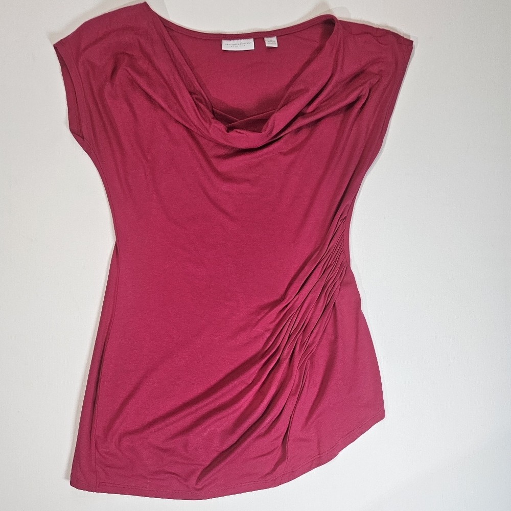 New York & Company Blouse Womens XS Hot Pink Asymmetrical Ruched Side Barbiecore
